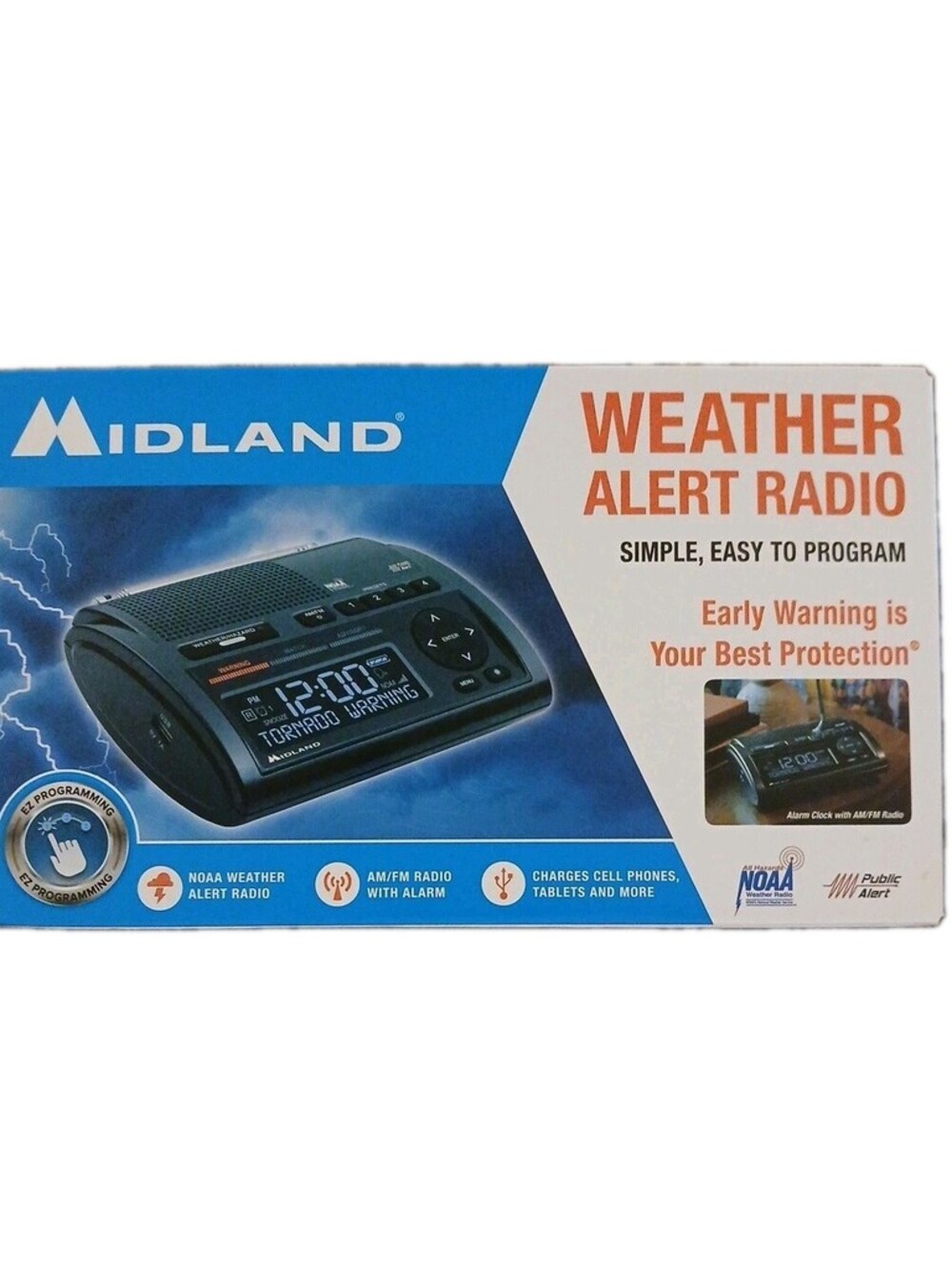 Midland WR400 Deluxe NOAA Weather Alert Radio w/Alarm Clock. Charges With USB
